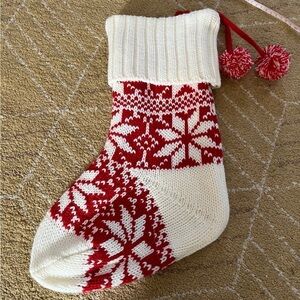 Festive Knit Red and Cream Holiday Christmas Stocking